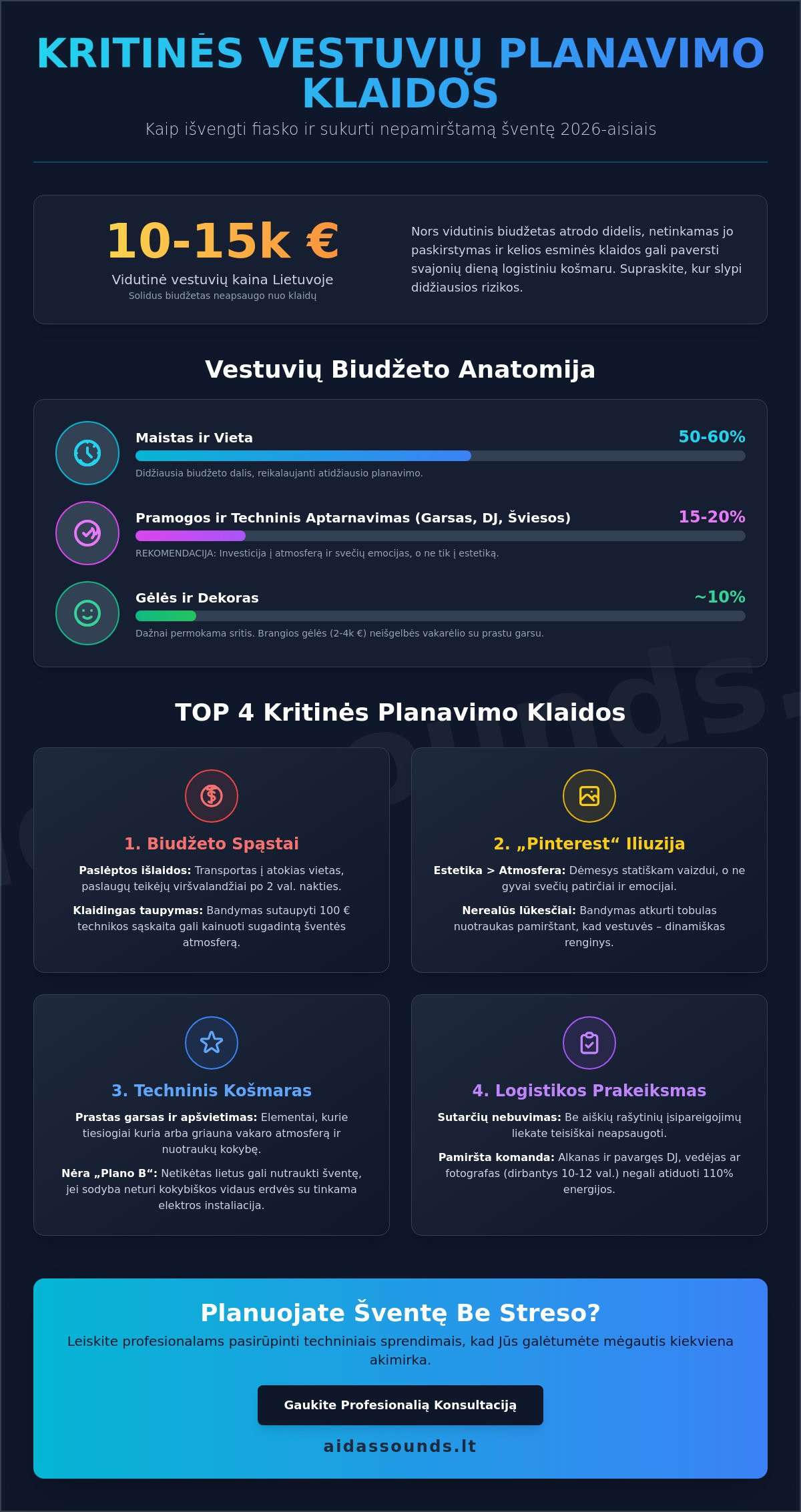 Vestuvių planavimo klaidos: Didžiausi mitai ir kaip jų išvengti 2026 metais 1 Vestuvių planavimo klaidos: Didžiausi mitai ir kaip jų išvengti 2026 metais